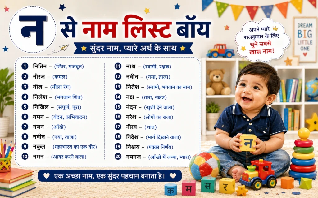 न से नाम लिस्ट बॉय: 120+ सुंदर और अर्थवान नामों की पूरी सूची न से नाम लिस्ट बॉय
