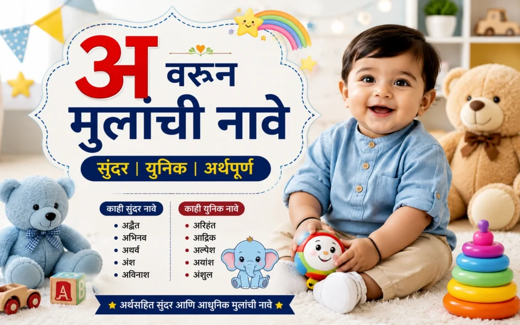 अ वरून मुलांची नावे – 120+ सुंदर, युनिक आणि अर्थपूर्ण नावांची यादी अ वरून मुलांची नावे